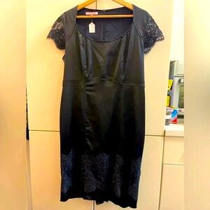 BASLER Satin Lace Black Gothic Shift Cocktail   Dress Stretchy Lined Size L
